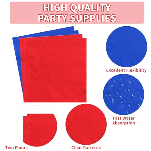 96 Pcs Red and Blue Party Plates and Napkins - Grencian