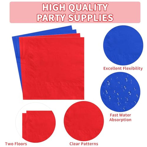 96 Pcs Red and Blue Party Plates and Napkins - Grencian