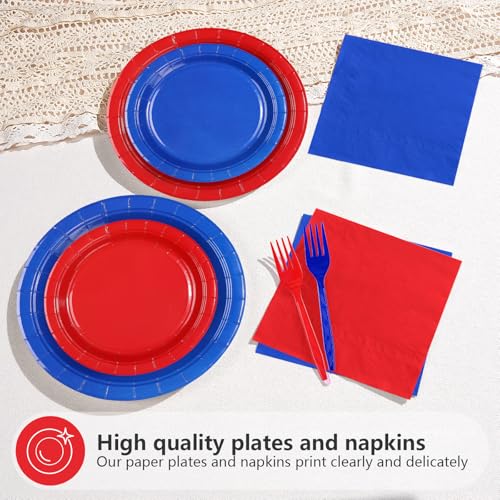 96 Pcs Red and Blue Party Plates and Napkins - Grencian