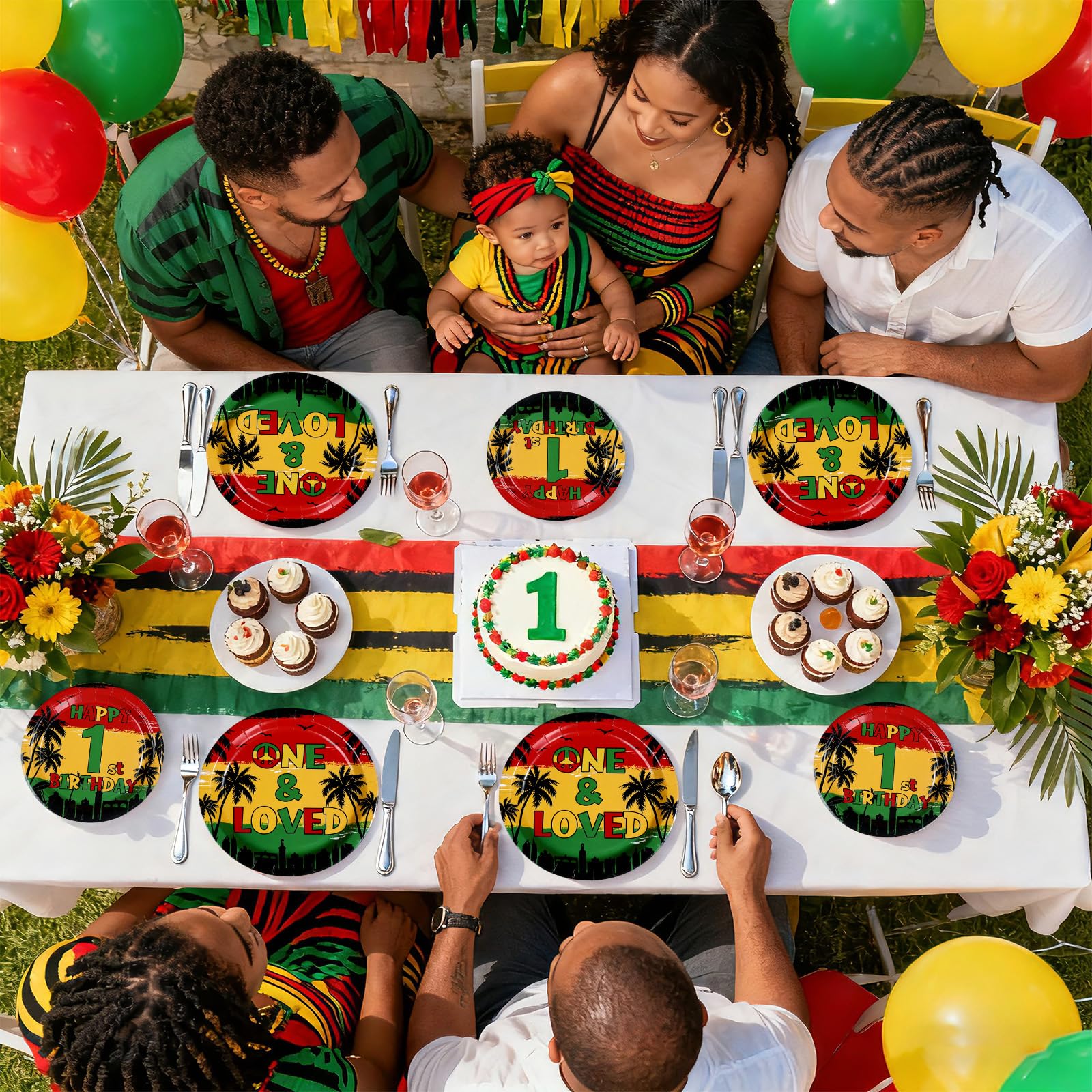 96 Pcs Reggae 1st Birthday Party Plates and Napkins - Grencian