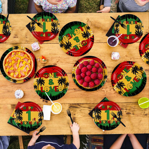96 Pcs Reggae 1st Birthday Party Plates and Napkins - Grencian