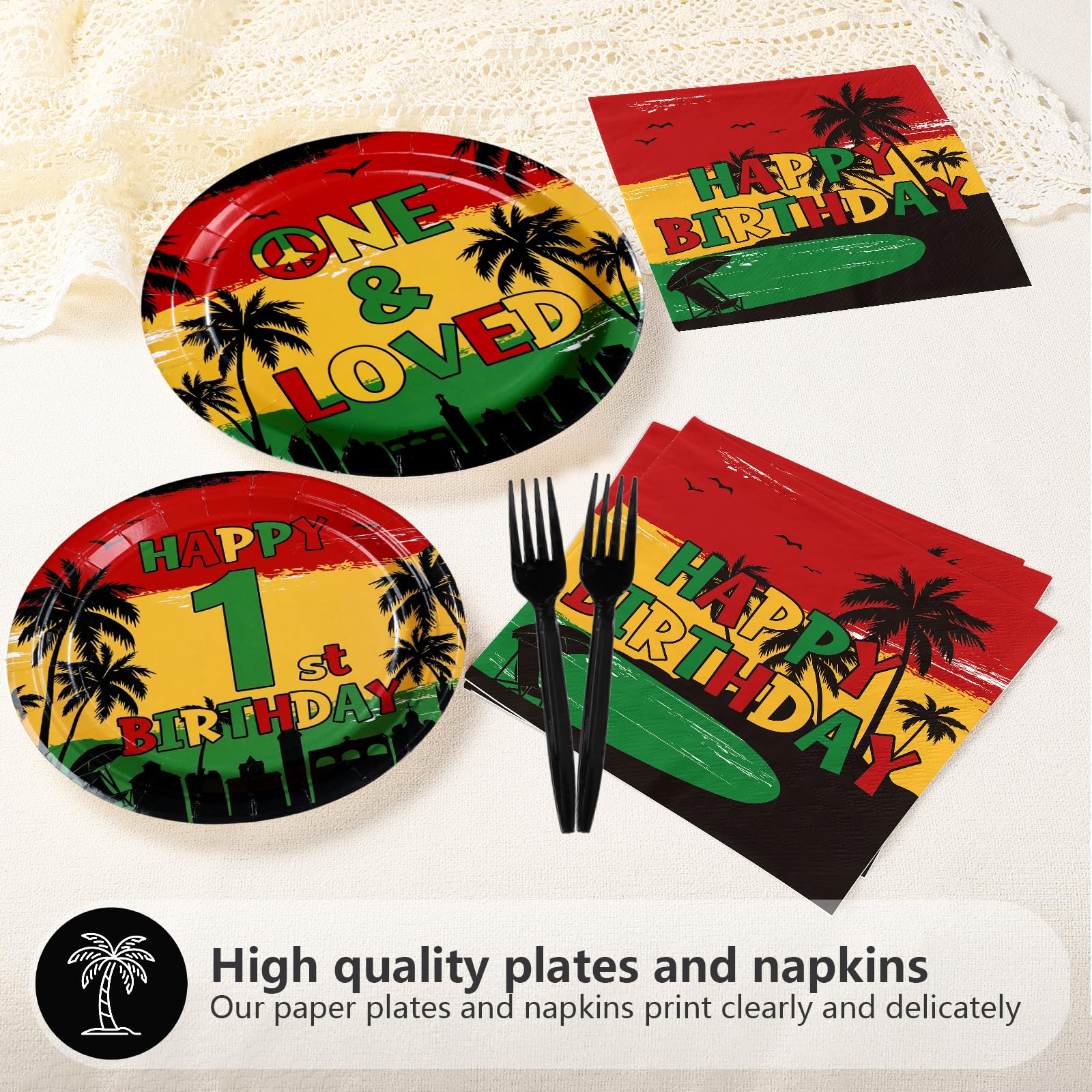 96 Pcs Reggae 1st Birthday Party Plates and Napkins - Grencian