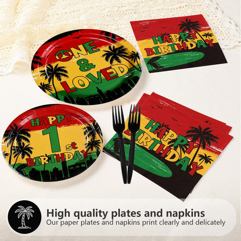96 Pcs Reggae 1st Birthday Party Plates and Napkins - Grencian