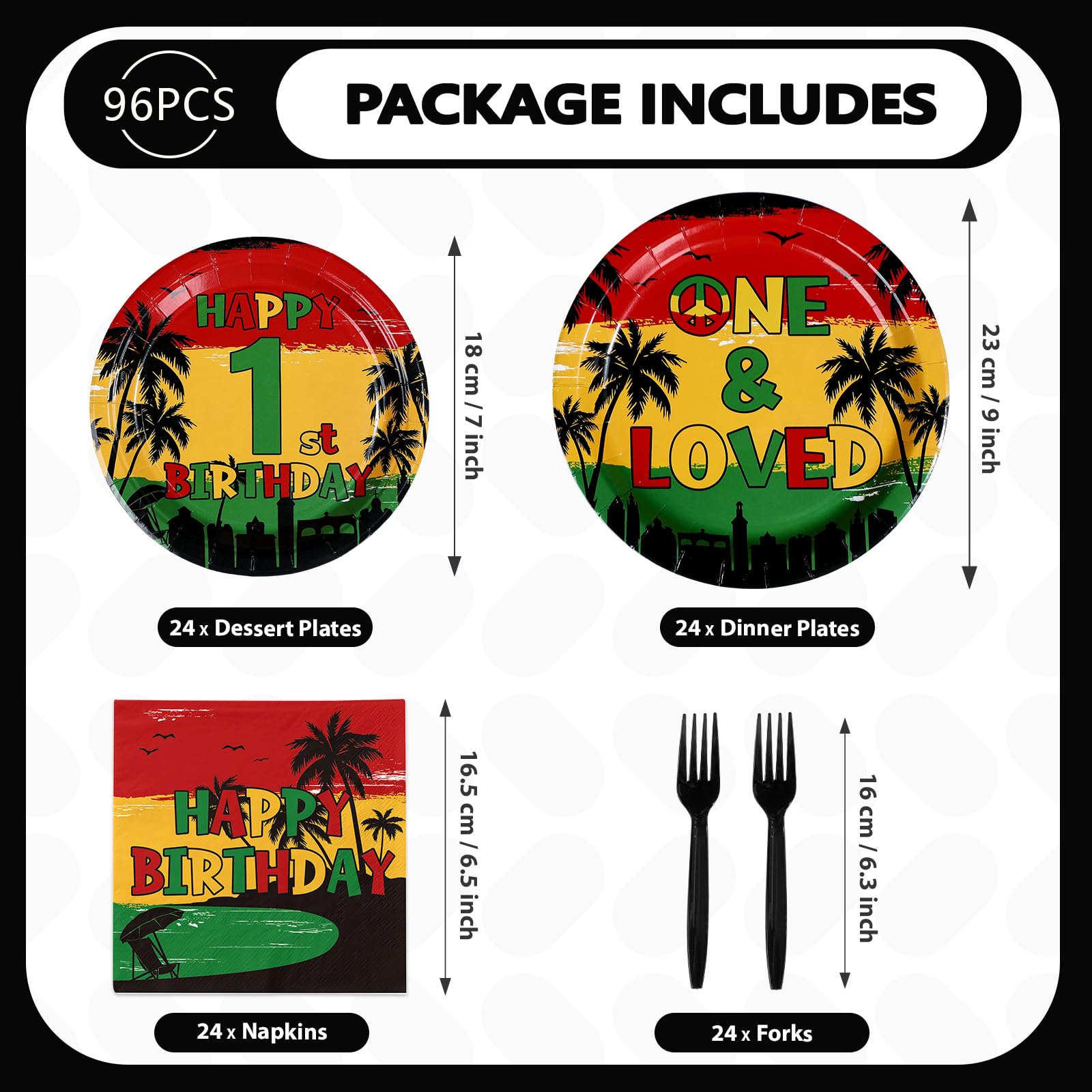 96 Pcs Reggae 1st Birthday Party Plates and Napkins - Grencian