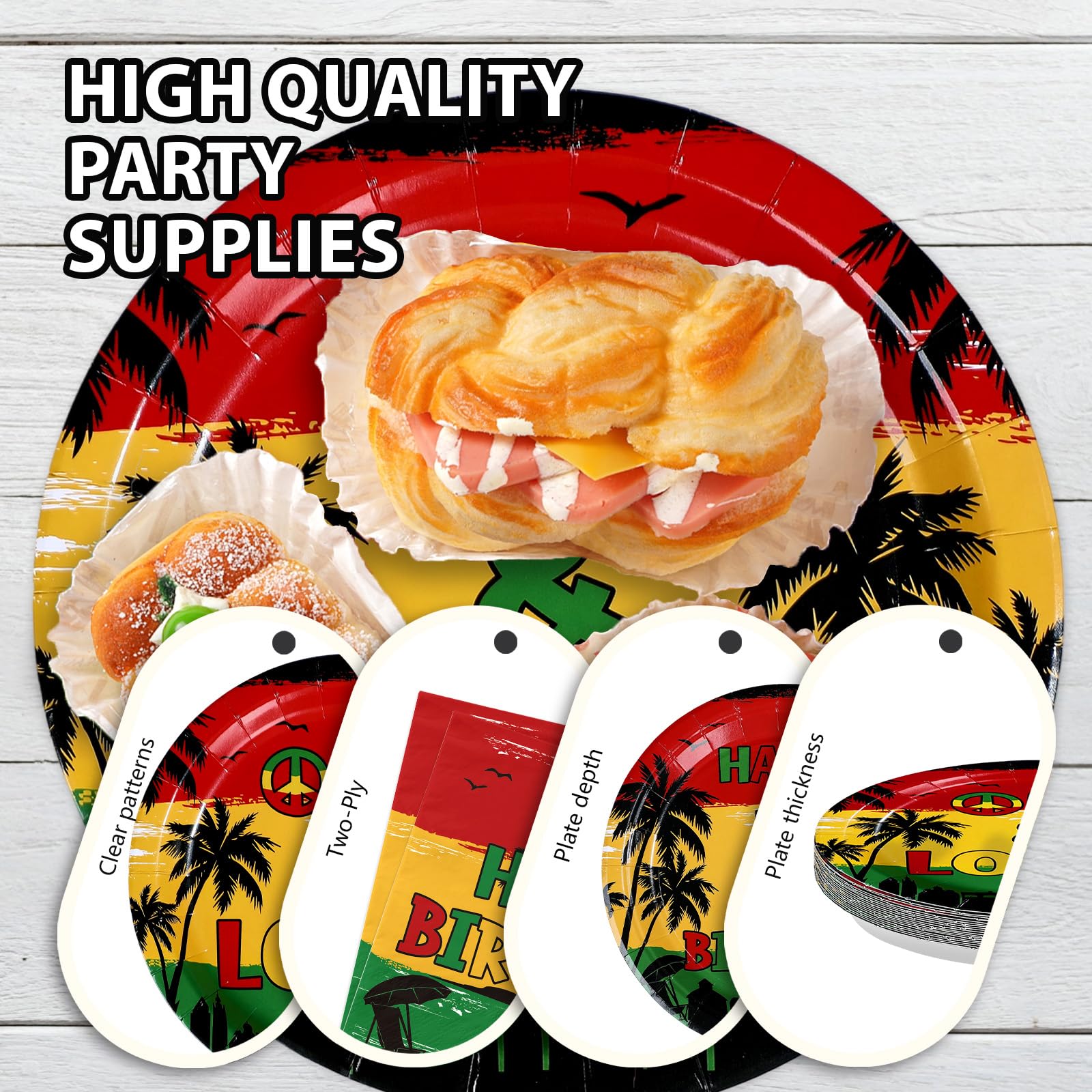 96 Pcs Reggae 1st Birthday Party Plates and Napkins - Grencian