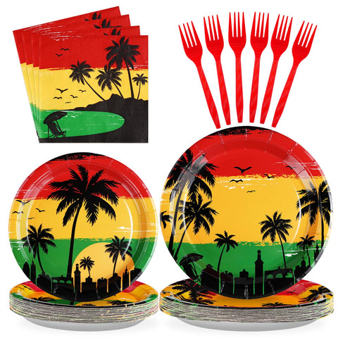 96 Pcs Reggae Party Plates and Napkins - Grencian