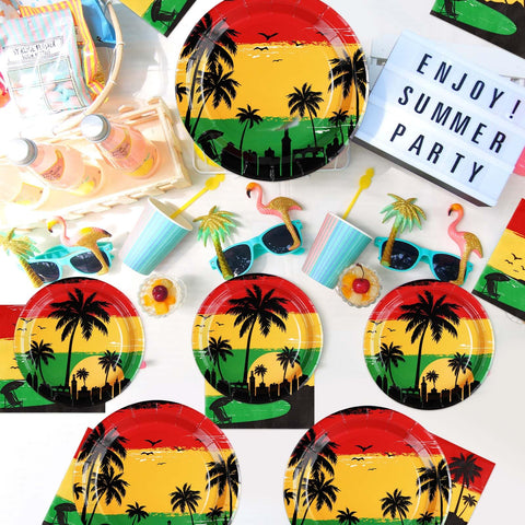 96 Pcs Reggae Party Plates and Napkins - Grencian