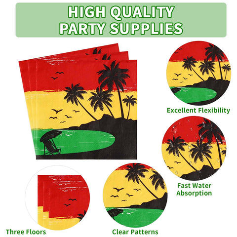 96 Pcs Reggae Party Plates and Napkins - Grencian