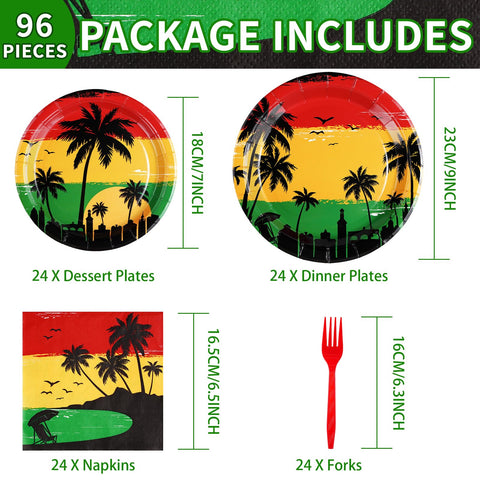 96 Pcs Reggae Party Plates and Napkins - Grencian