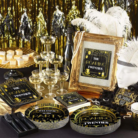 96 Pcs Roaring 20s Party Plates and Napkins - Grencian