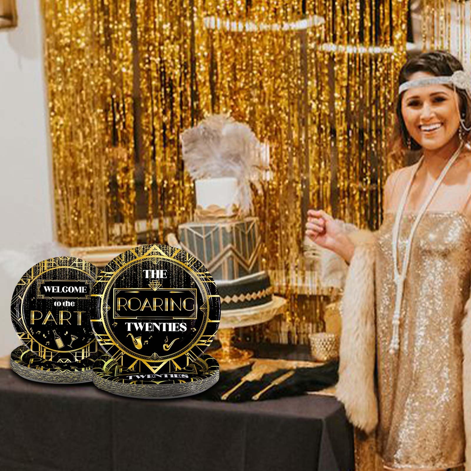 96 Pcs Roaring 20s Party Plates and Napkins - Grencian