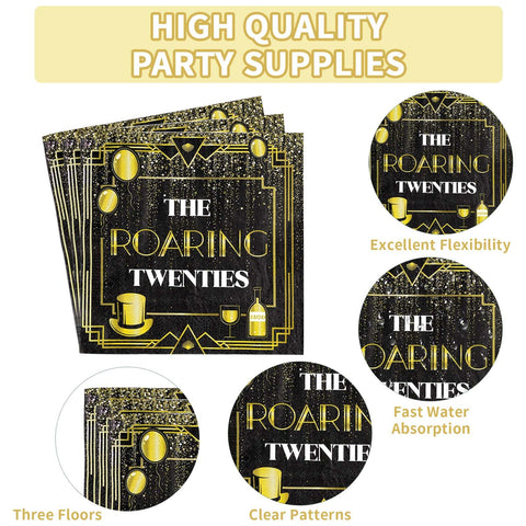 96 Pcs Roaring 20s Party Plates and Napkins - Grencian
