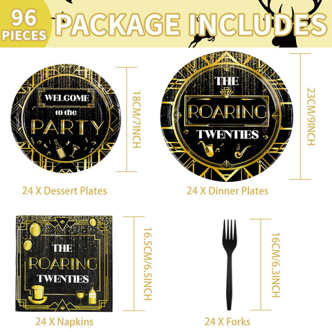 96 Pcs Roaring 20s Party Plates and Napkins - Grencian