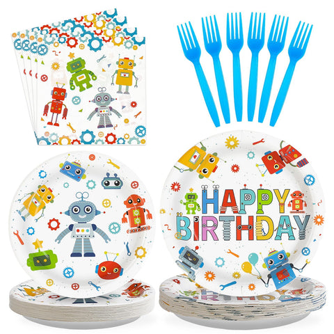 96 Pcs Robot Birthday Party Plates and Napkins - Grencian