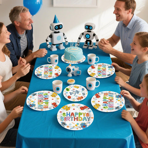 96 Pcs Robot Birthday Party Plates and Napkins - Grencian