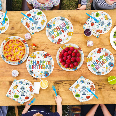 96 Pcs Robot Birthday Party Plates and Napkins - Grencian
