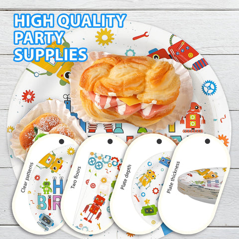 96 Pcs Robot Birthday Party Plates and Napkins - Grencian