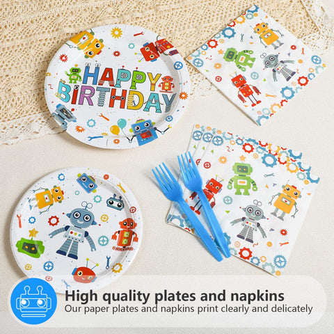 96 Pcs Robot Birthday Party Plates and Napkins - Grencian