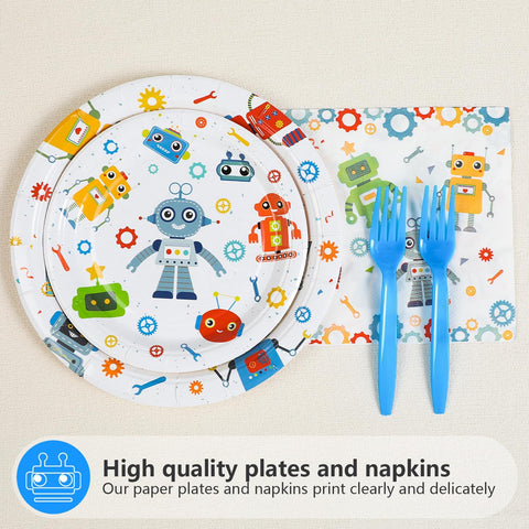 96 Pcs Robot Birthday Party Plates and Napkins - Grencian