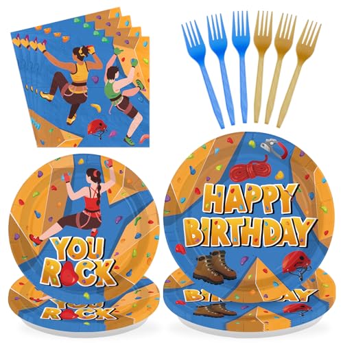 96 Pcs Rock Climbing Birthday Party Plates and Napkins - Grencian