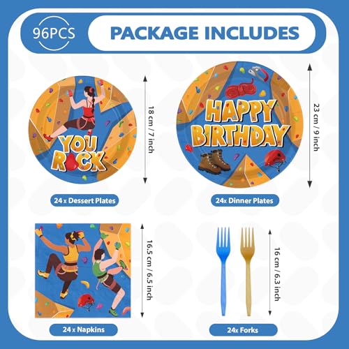 96 Pcs Rock Climbing Birthday Party Plates and Napkins - Grencian