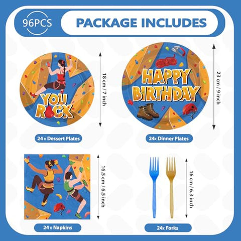 96 Pcs Rock Climbing Birthday Party Plates and Napkins - Grencian