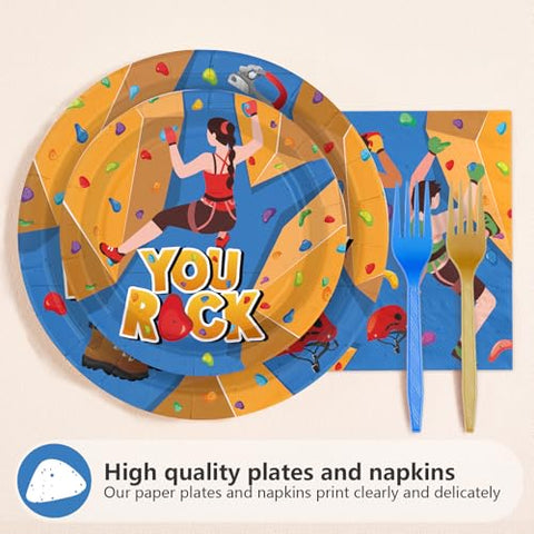 96 Pcs Rock Climbing Birthday Party Plates and Napkins - Grencian