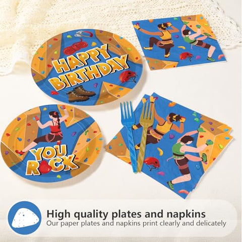 96 Pcs Rock Climbing Birthday Party Plates and Napkins - Grencian