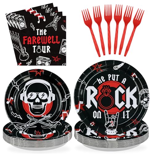 96 Pcs Rock and Roll Bachelor Party Plates and Napkins - Grencian