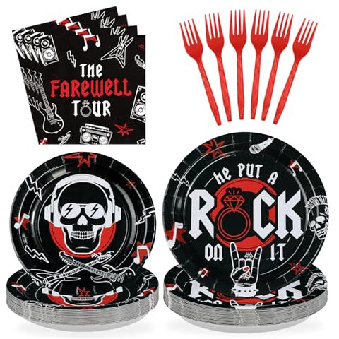 96 Pcs Rock and Roll Bachelor Party Plates and Napkins - Grencian
