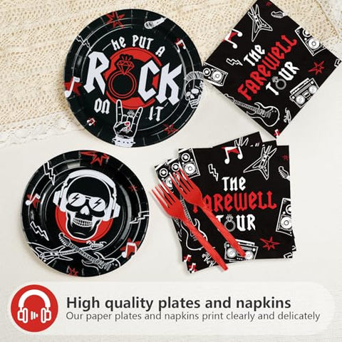 96 Pcs Rock and Roll Bachelor Party Plates and Napkins - Grencian