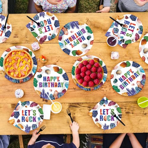 96 Pcs Rocks Geology Birthday Party Plates and Napkins - Grencian