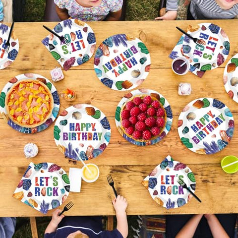 96 Pcs Rocks Geology Birthday Party Plates and Napkins - Grencian