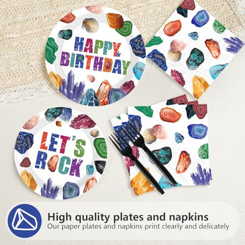 96 Pcs Rocks Geology Birthday Party Plates and Napkins - Grencian