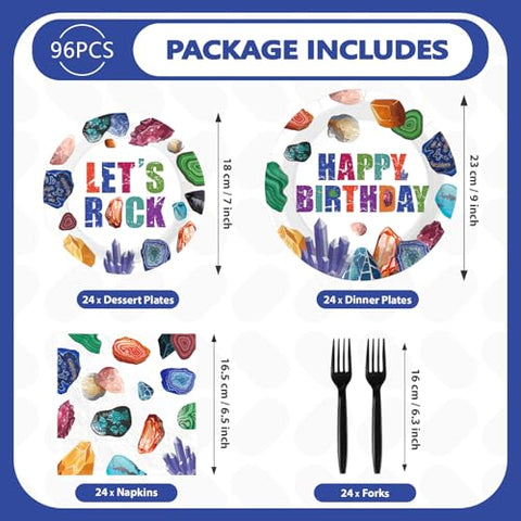 96 Pcs Rocks Geology Birthday Party Plates and Napkins - Grencian