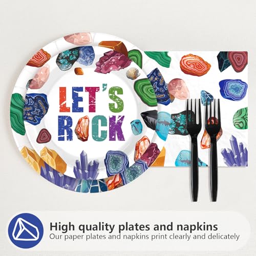 96 Pcs Rocks Geology Birthday Party Plates and Napkins - Grencian