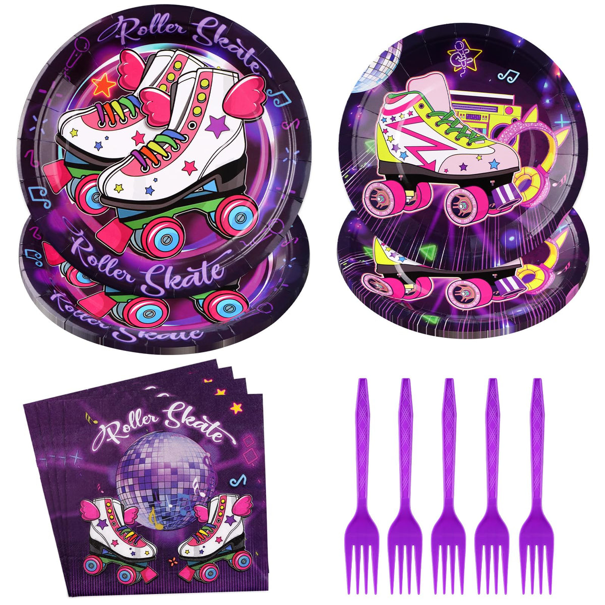 96 Pcs Roller Skating Party Plates and Napkins - Grencian