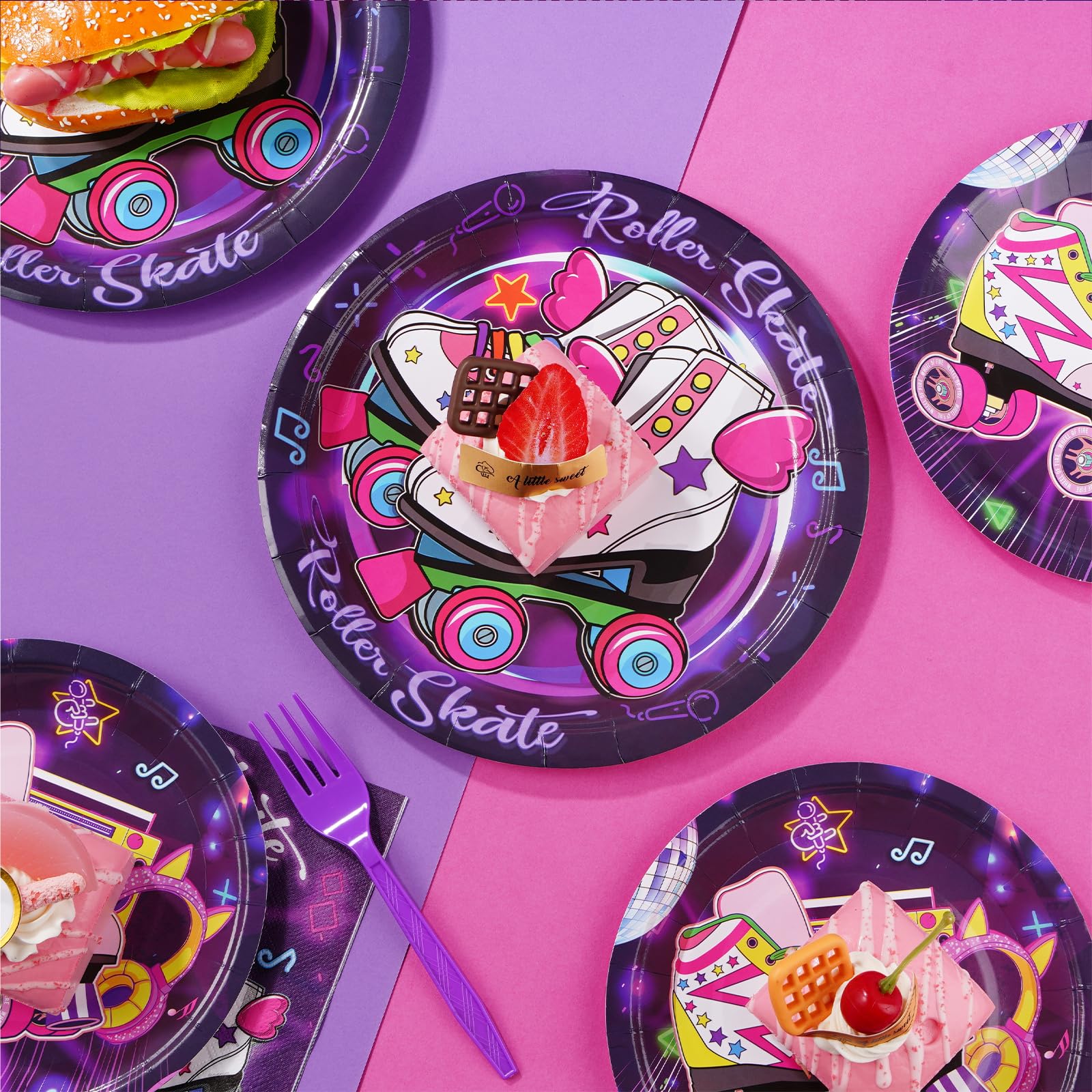 96 Pcs Roller Skating Party Plates and Napkins - Grencian