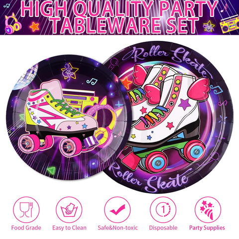 96 Pcs Roller Skating Party Plates and Napkins - Grencian
