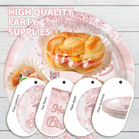 96 Pcs Rose Gold 12th Birthday Party Plates and Napkins - Grencian