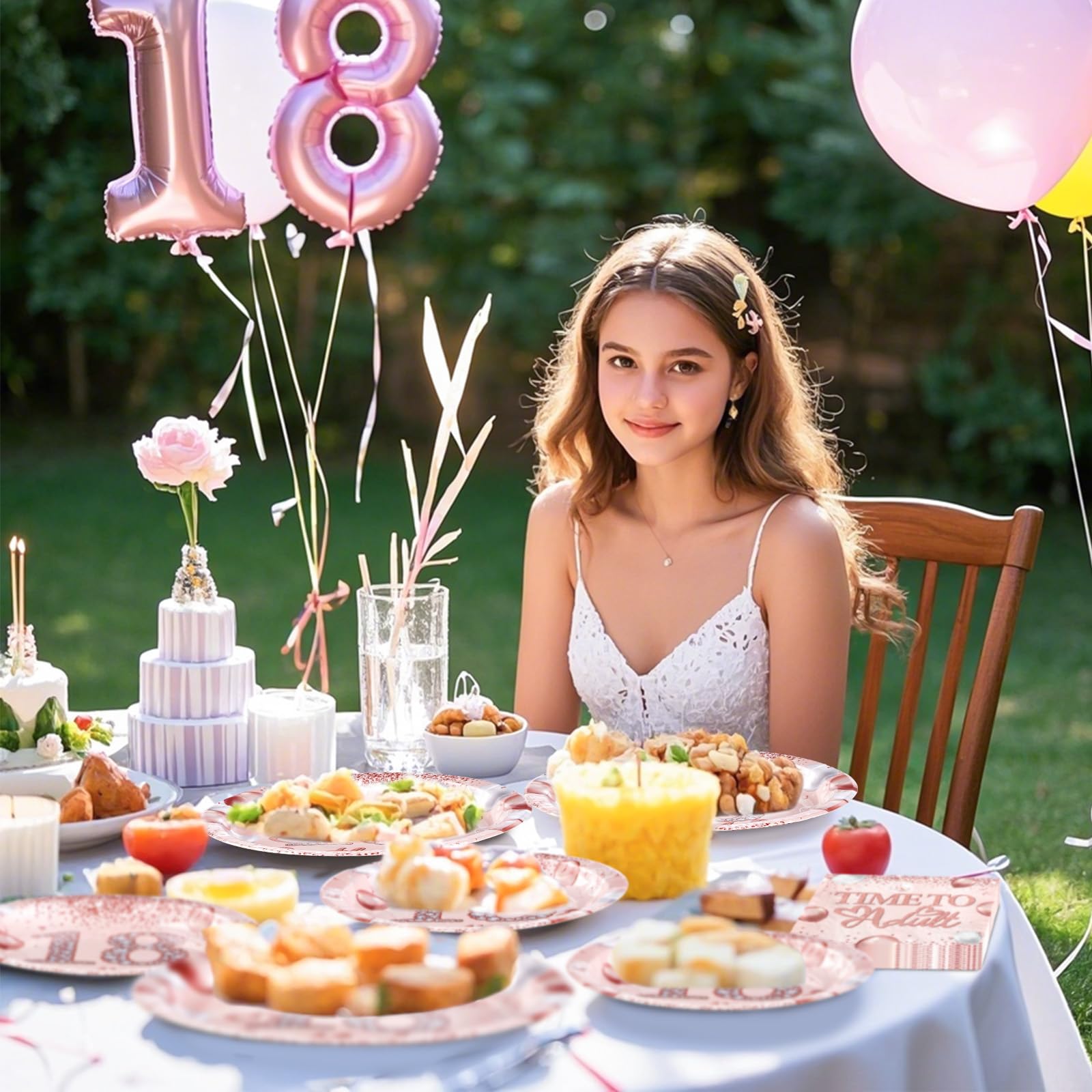 96 Pcs Rose Gold 18th Party Plates and Napkins - Grencian