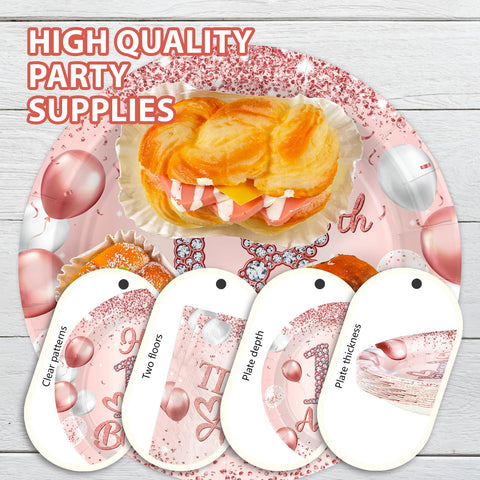 96 Pcs Rose Gold 18th Party Plates and Napkins - Grencian