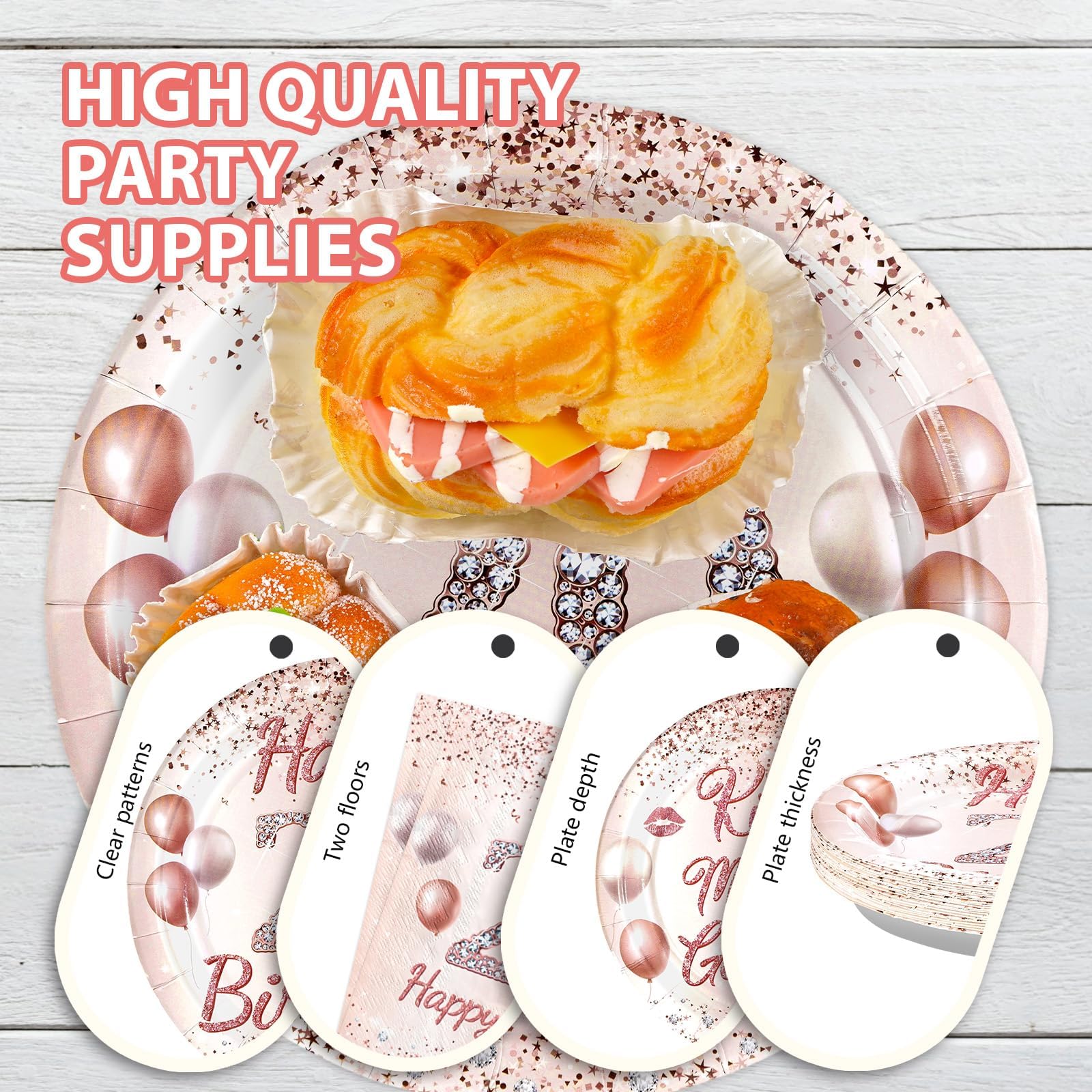 96 Pcs Rose Gold 20th Birthday Party Plates and Napkins - Grencian