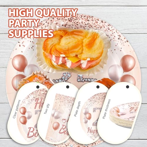 96 Pcs Rose Gold 24th Birthday Party Plates and Napkins - Grencian