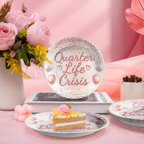 96 Pcs Rose Gold 25th Birthday Party Plates and Napkins - Grencian