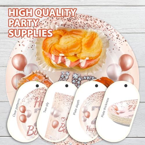 96 Pcs Rose Gold 26th Birthday Party Plates and Napkins - Grencian
