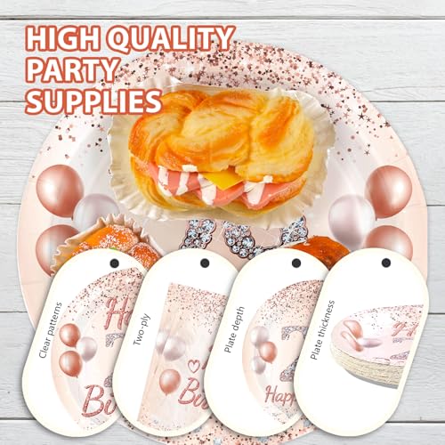 96 Pcs Rose Gold 29th Birthday Party Plates and Napkins - Grencian