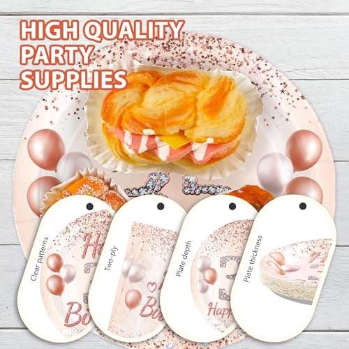96 Pcs Rose Gold 35th Birthday Party Plates and Napkins - Grencian