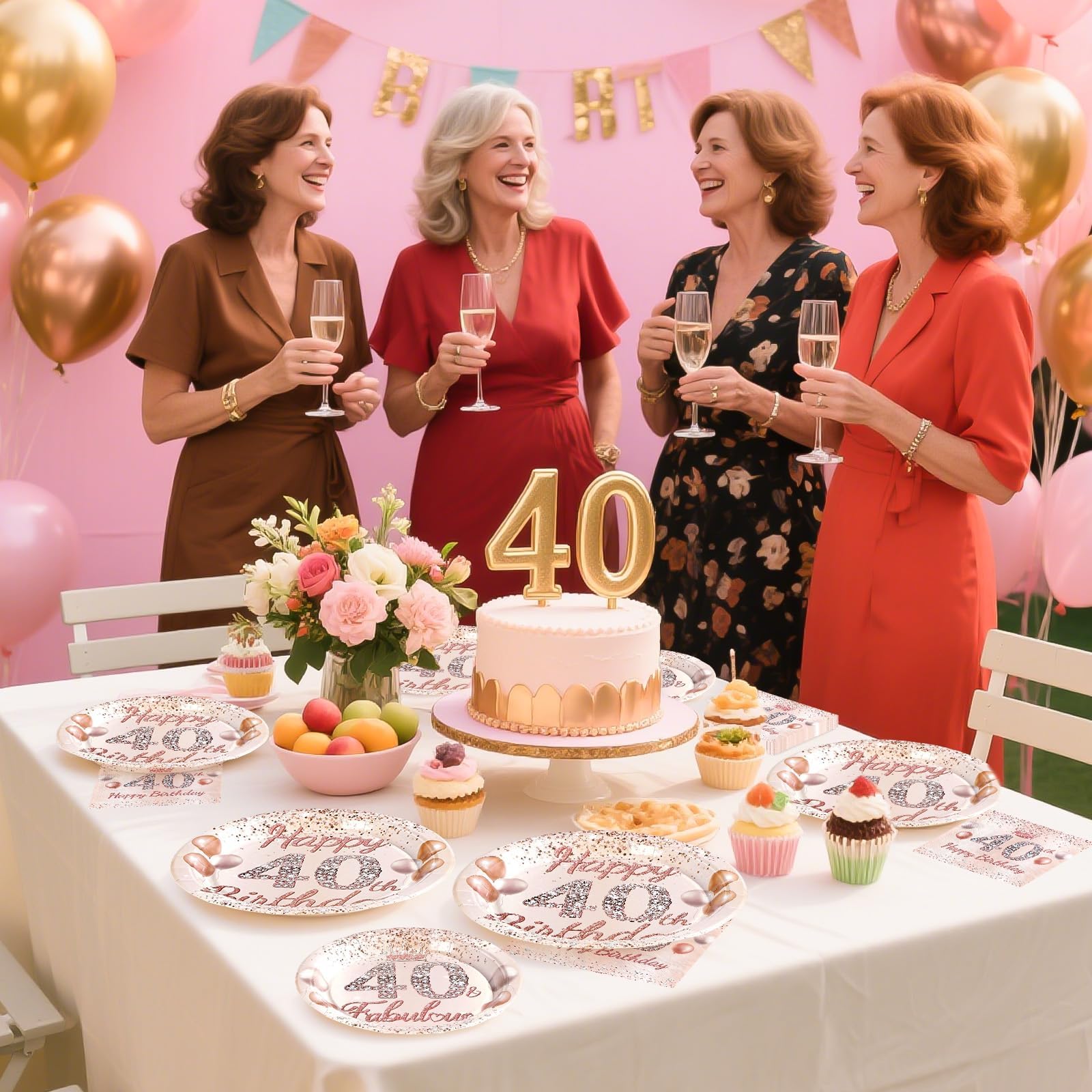 96 Pcs Rose Gold 40th Birthday Party Plates and Napkins - Grencian