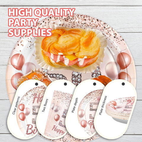 96 Pcs Rose Gold 50th Birthday Party Plates and Napkins - Grencian